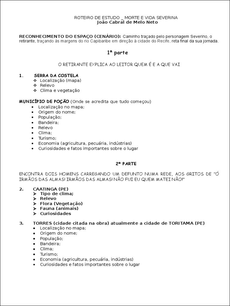 Mapas Mentais Sobre MORTE E VIDA SEVERINA Study Maps