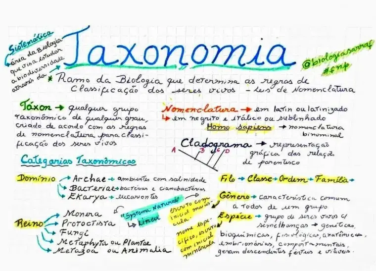 mapa mental com Técnicas Modernas em Taxonomia: Genômica e Cladística