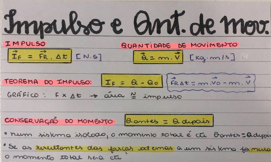 Mapa mental sobre IMPULSO E QUANTIDADE DE MOVIMENTO