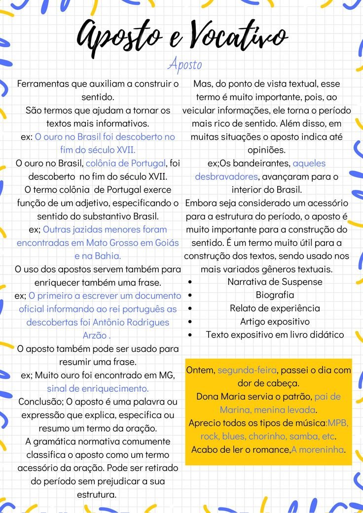 Mapa mental sobre APOSTO E VOCATIVO