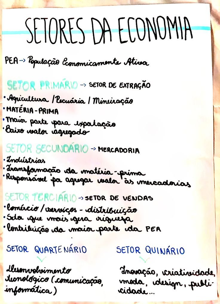 Mapa mental sobre SETORES DA ECONOMIA