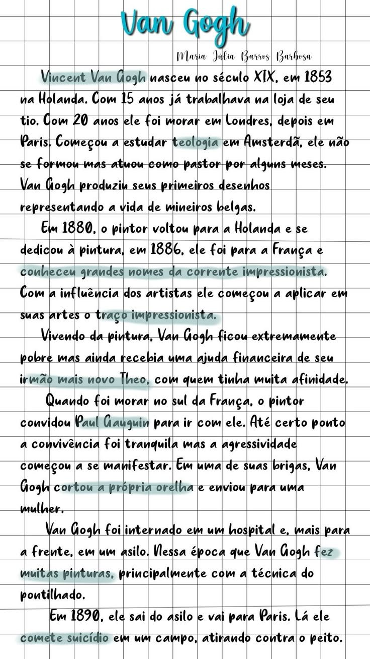 Mapa mental sobre VAN GOGH