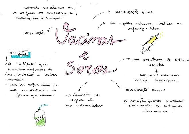 Mapa mental sobre VACINAS E SOROS