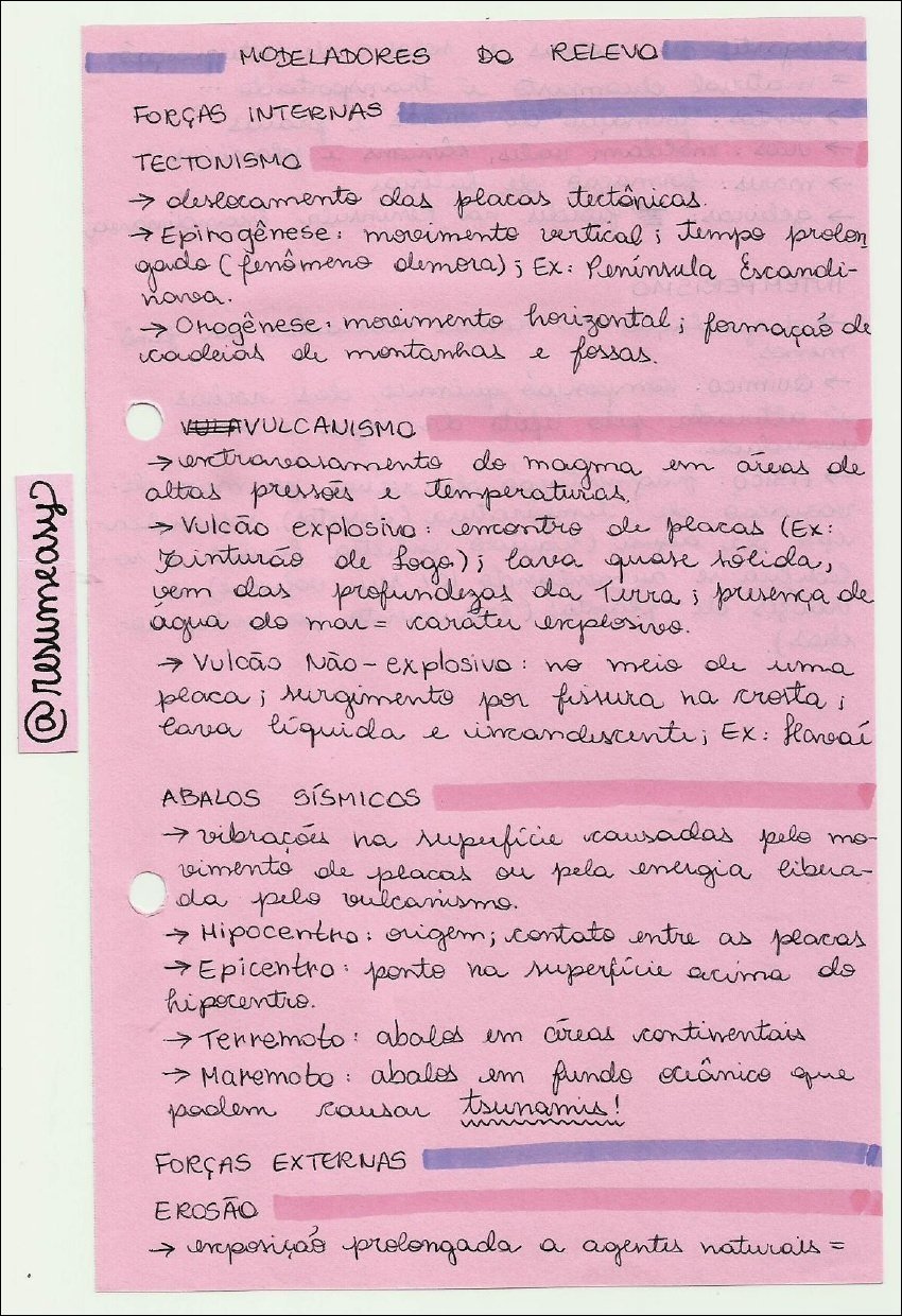 Mapa mental com a palavra RELEVO no centro, ramificando-se para as palavras DO e MODELADORES