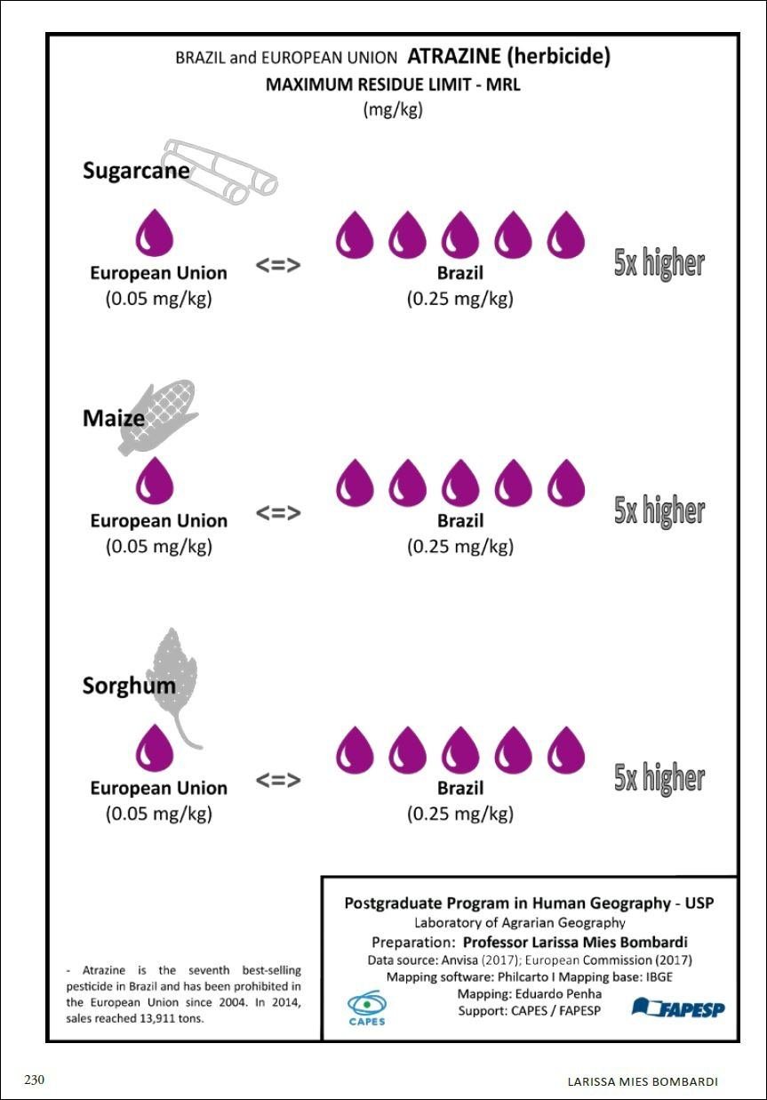 Mapa mental com BRAZIL no centro, ramificando-se para EUROPEAN UNION e ATRAZINE herbicide