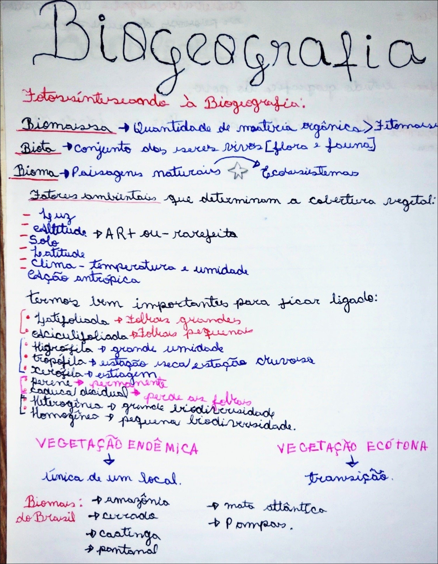 Mapa mental com Biogesgrafia no centro, ramificando-se para Biogrografia e Biomassa