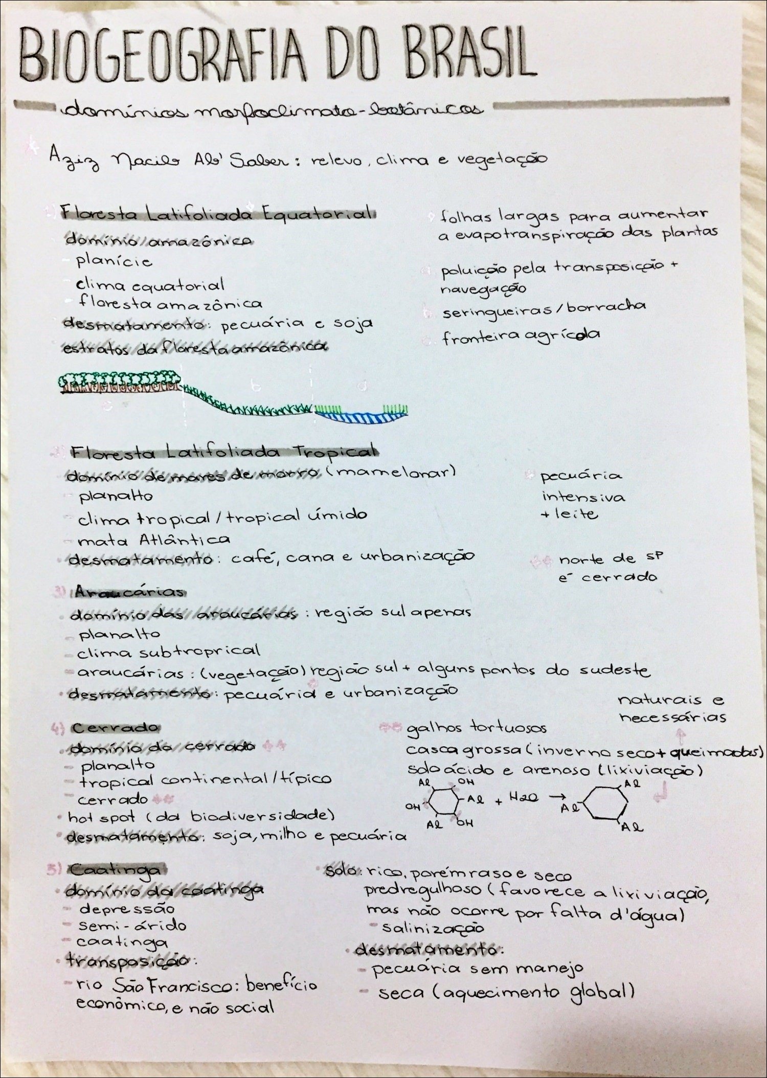 Mapa mental com Biogeografia do Brasil no centro, ramificando-se para Domínios e Aziz Nacile Ab Saber