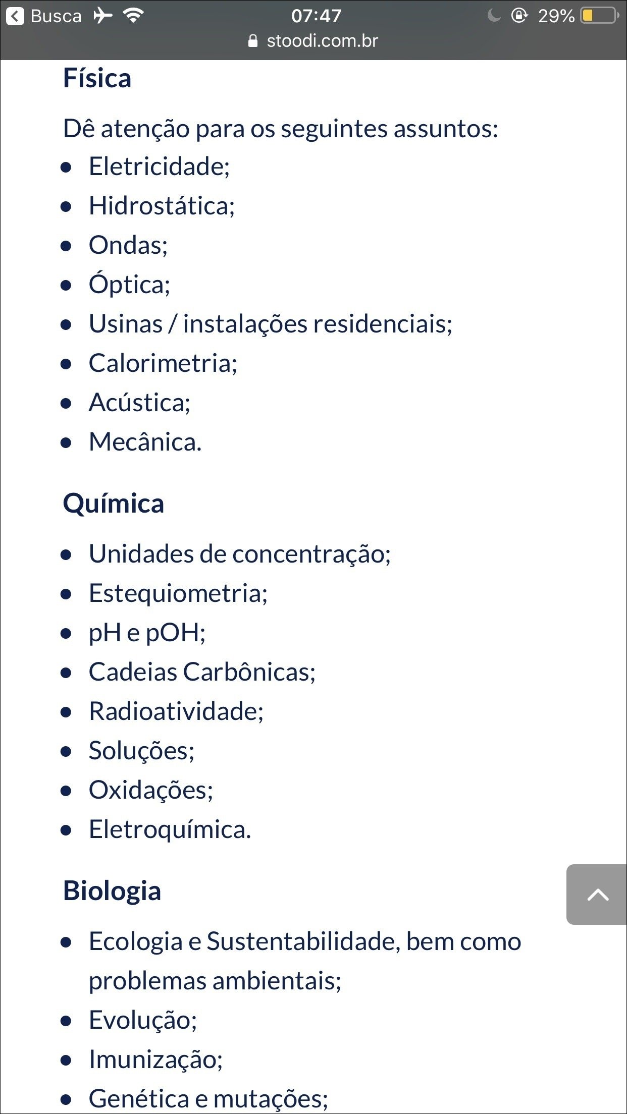 Mapa mental com Física no centro, ramificando-se para Eletricidade e Hidrostática