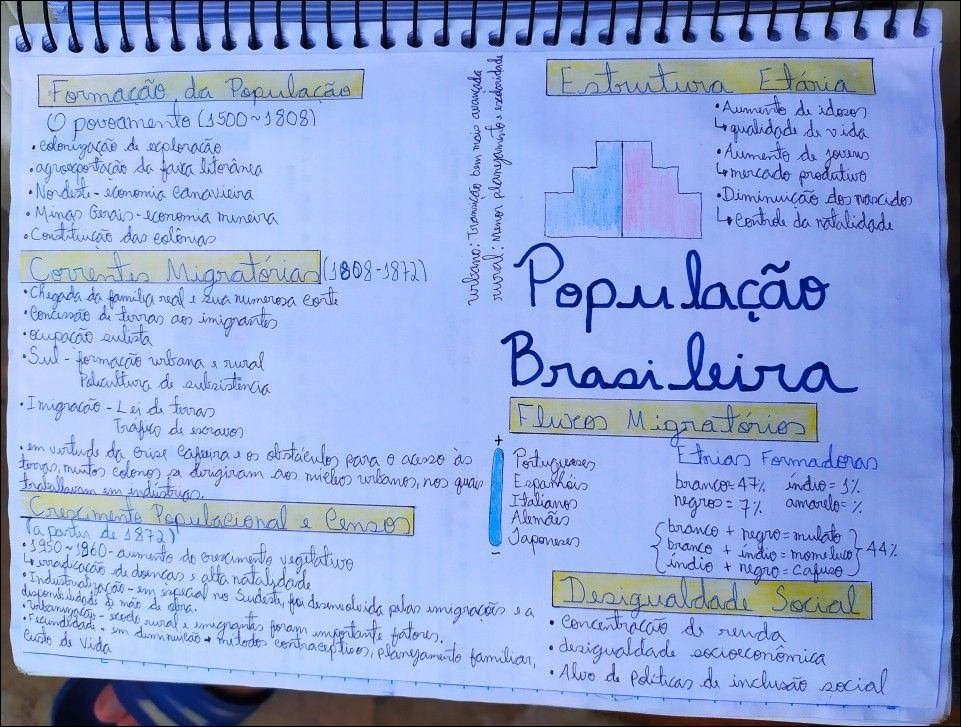 Mapa mental com Estrutura Etária no centro, ramificando-se para Formação da População e Aumento de idosos