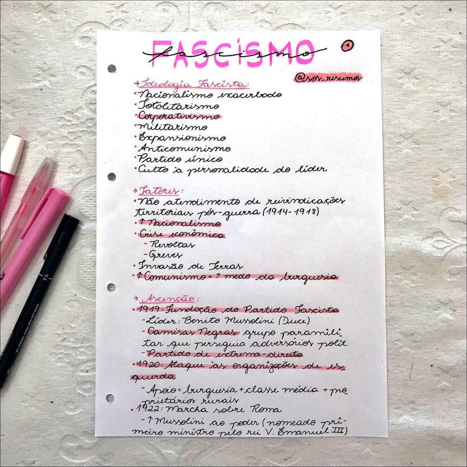 Mapa mental com PASCiSMO no centro, ramificando-se para Loleologia Fascista e nacionalismo exacebbolo