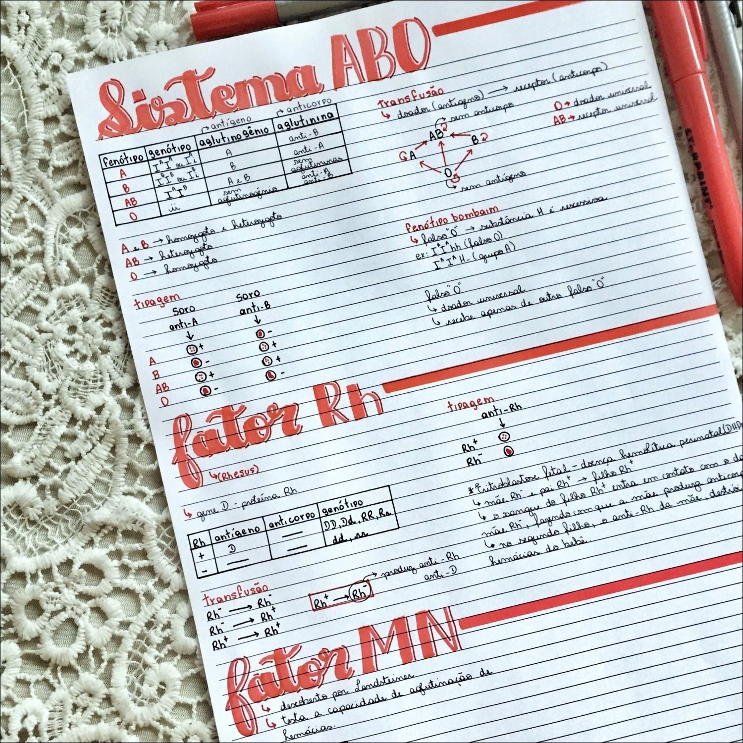 Mapa mental sobre Tipagem Sanguínea, ramificando-se para Transfusão e Sistema ABO