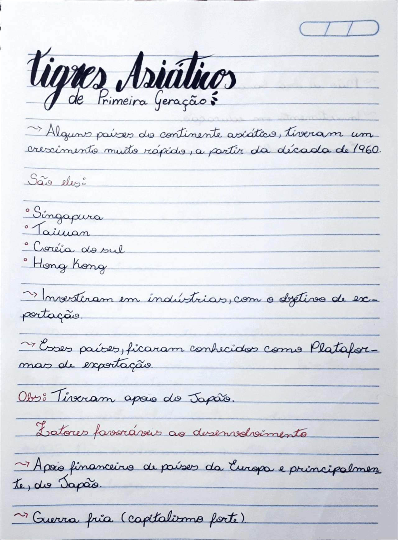 Mapa mental com Tigres Asiáticos no centro, ramificando-se para Primeira Geração e Alguns países do continente asiático