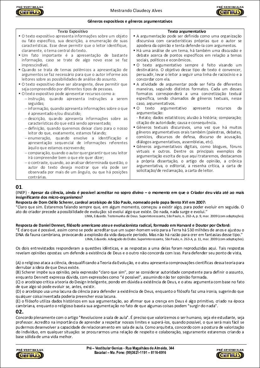 Mapa mental com Gêneros expositivos e gêneros argumentativos no centro, ramificando-se para Texto Expositivo e Texto argumentativo