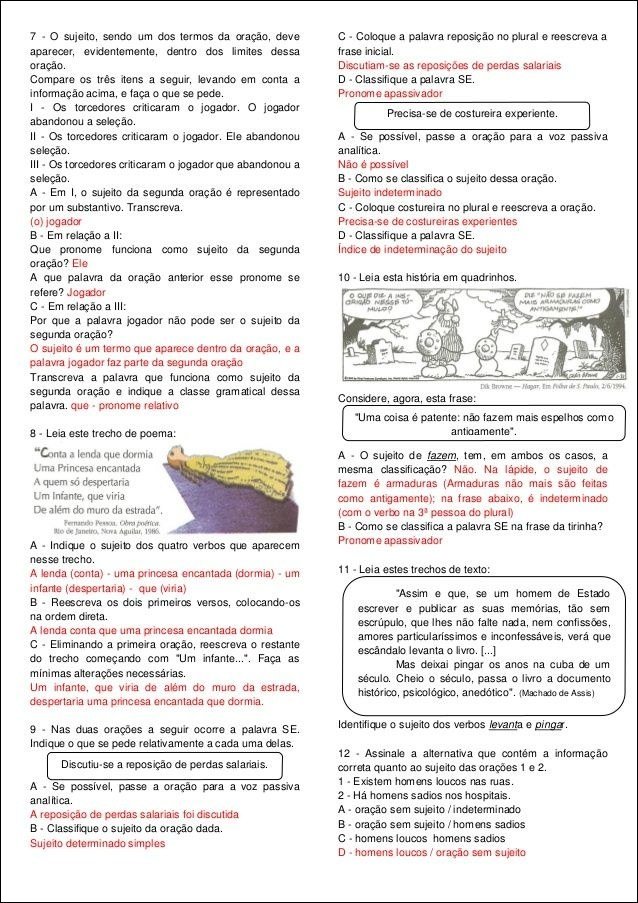 Mapa mental com sujeito no centro, ramificando-se para reposição, oração, perdas salariais, SE, pronome apassivador, torcedores, jogador, costureira, seleção