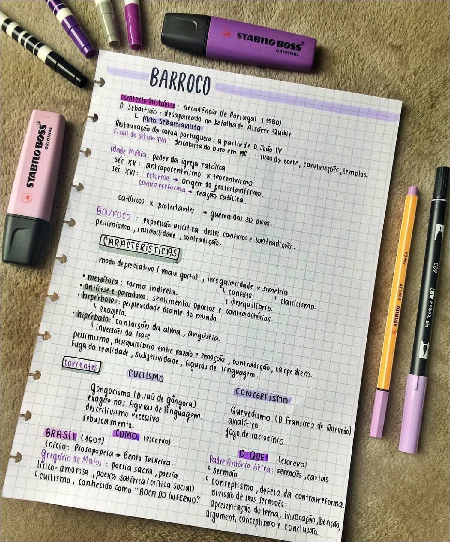 Mapa mental com a palavra ORIGINAL no centro, ramificando-se para BARROCO, contexto histórico, decadencia de Portugal e D Sebastião