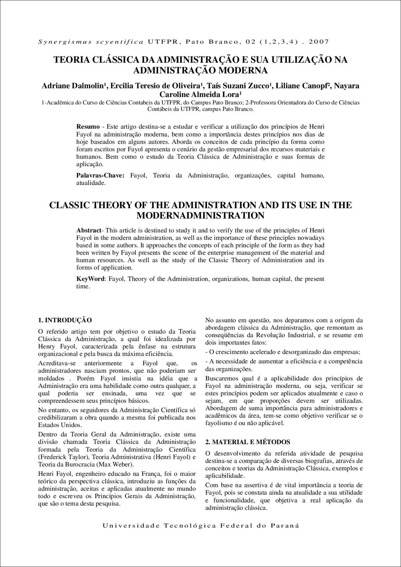 Mapa mental com Synergismus no centro, ramificando-se para scyentifica e UTFPR