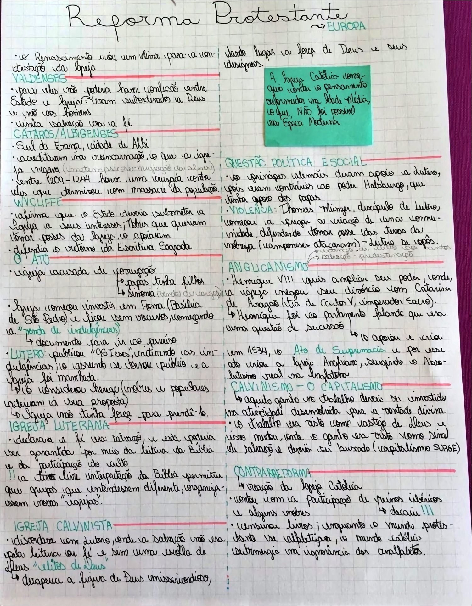Mapa mental com Reforma Protestante no centro, ramificando-se para Europa e Renascimento