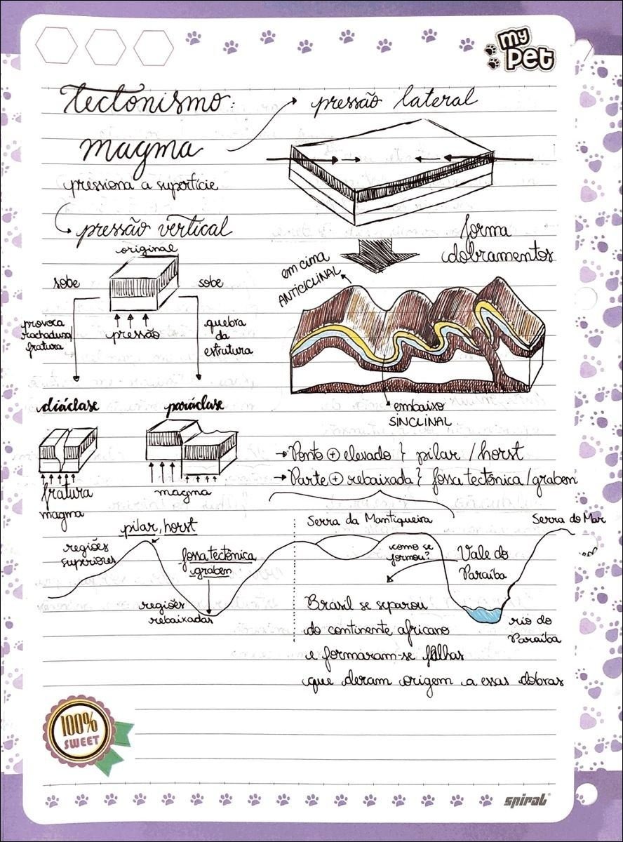 Mapa mental com tectonismo no centro, ramificando-se para pressuo lateral e pressional a superficie