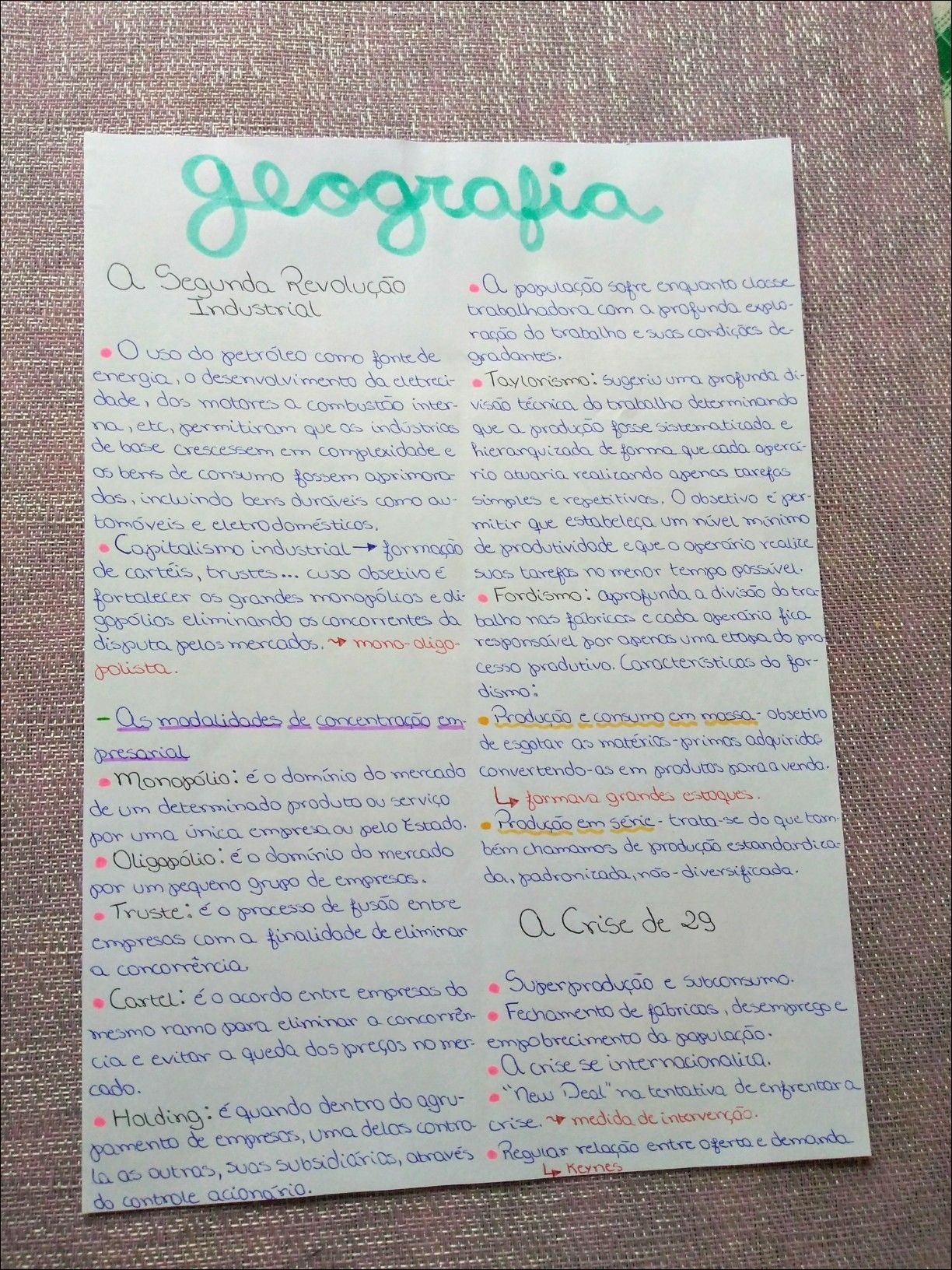 Mapa mental com Industrial no centro, ramificando-se para Segunda Revolução e população