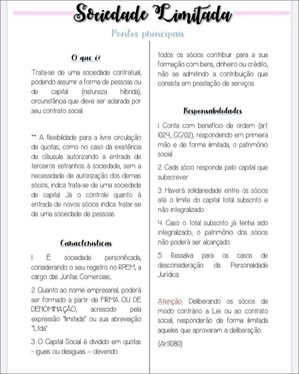 Mapa mental com Sociedade Limitada no centro, ramificando-se para Pontos principais e todos OS sócios contribuir para a sua