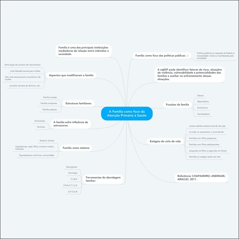 Mapa mental com Família no centro, ramificando-se para Politica pública e sociedade