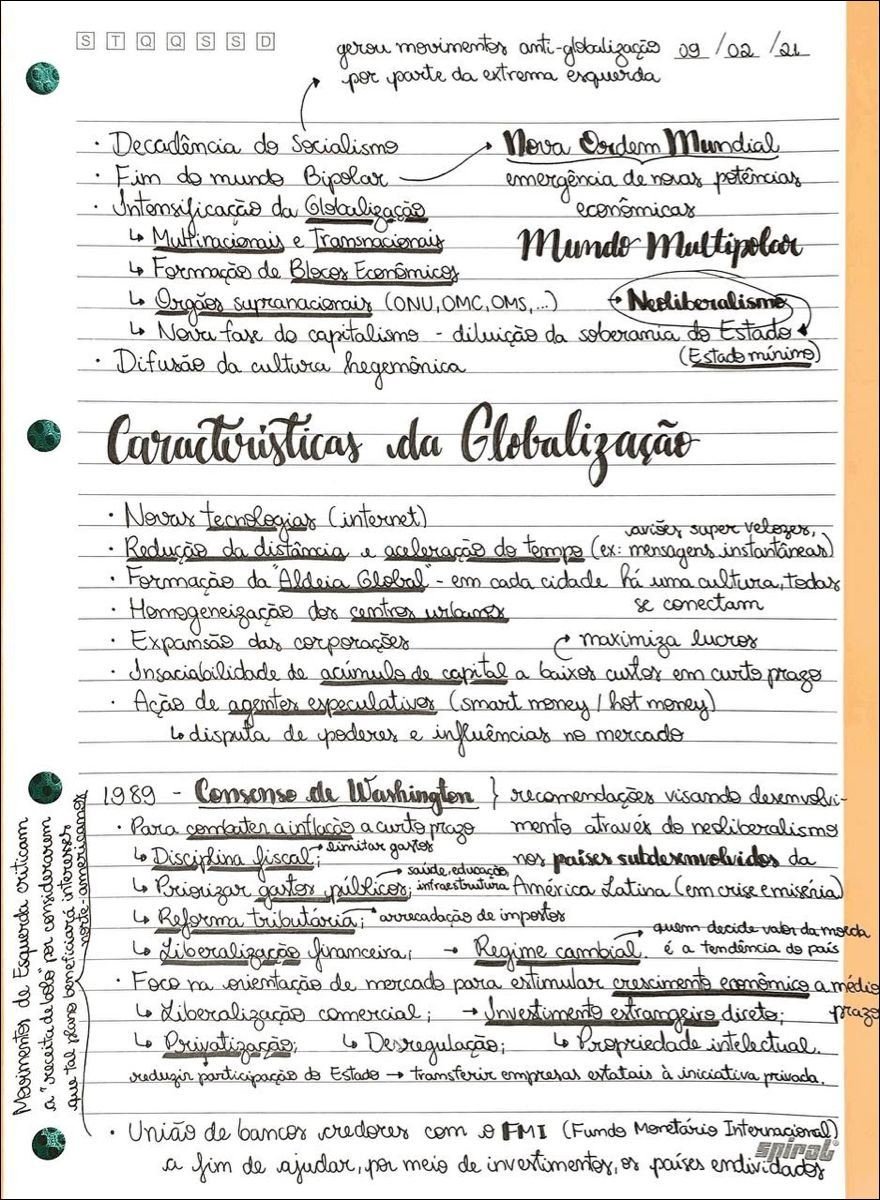 Mapa mental com Globalização no centro, ramificando-se para Movimentos Antiglobalização e Decadência do Socialismo