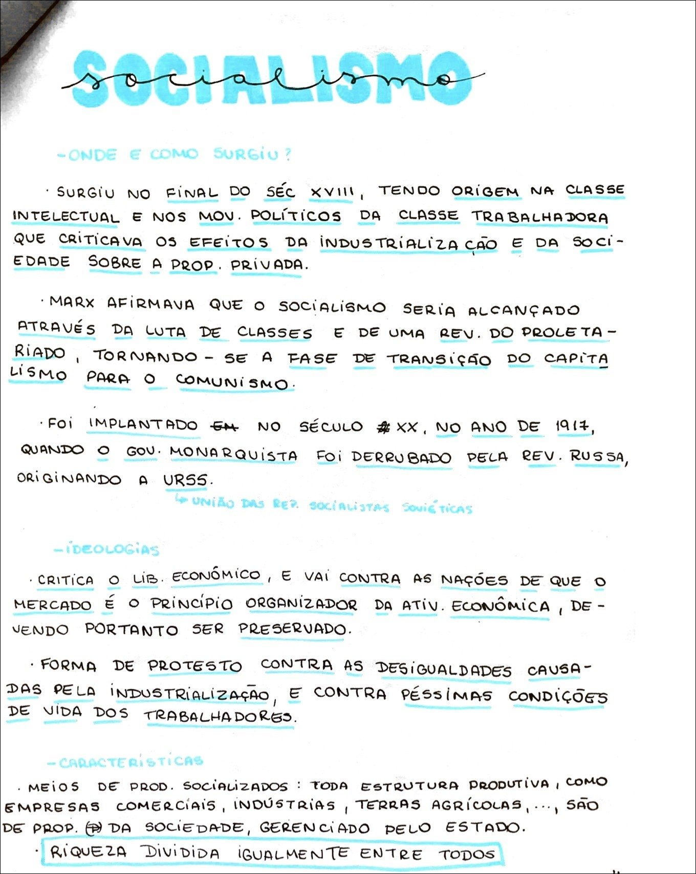 Mapa mental com SOCIALISMO no centro, ramificando-se para ONDE E COMO SURGiU e SURGiU NO FiNAL DO SÉC XVIII