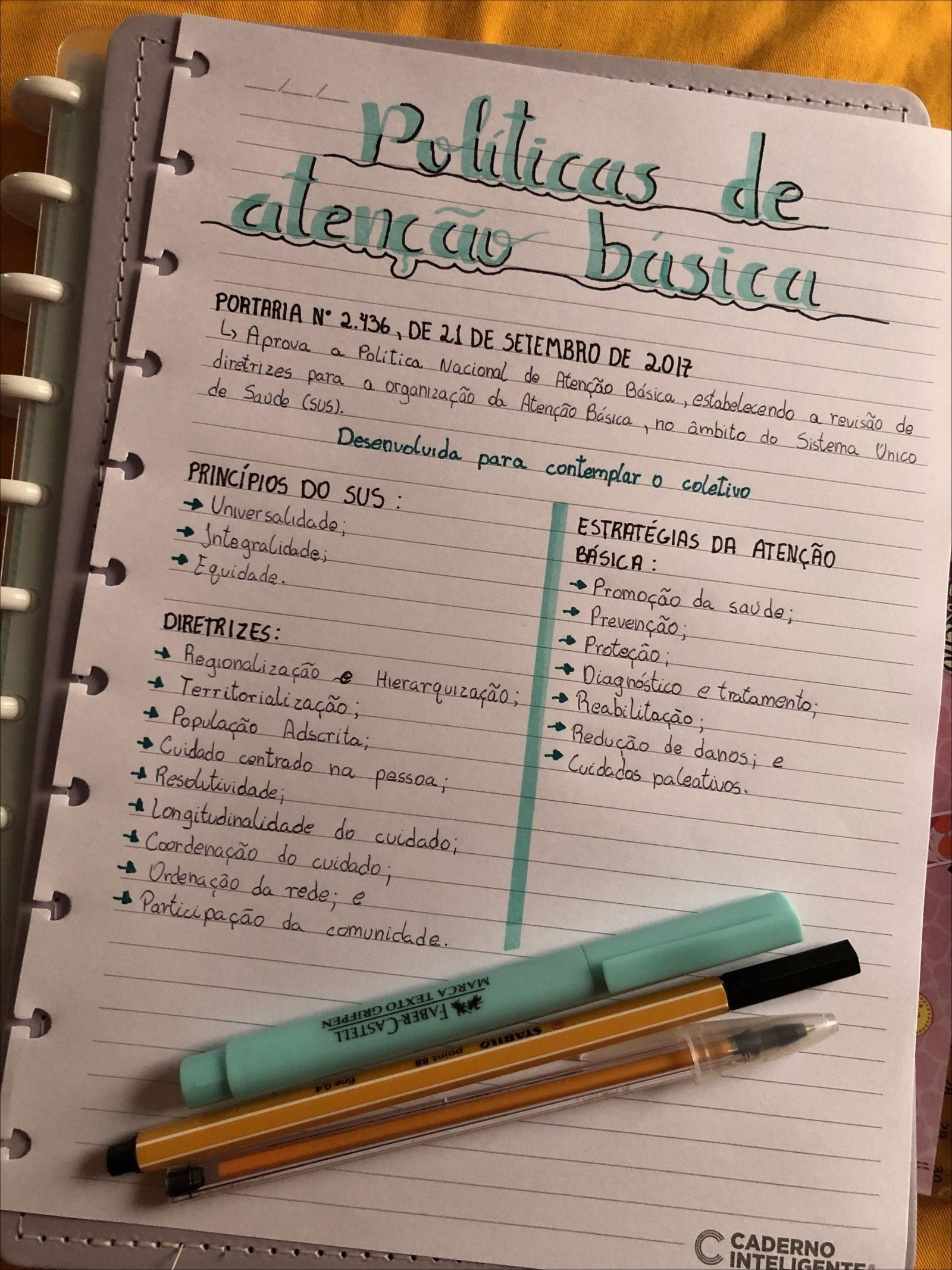 Mapa mental com Políticas de Atenção Básica no centro, ramificando-se para PORTARIA N 2436 DE 21 DE SETEMBRO DE 2017 e L Aprova a Política Nacional de Atenção Básica estabelecendo a revisão de