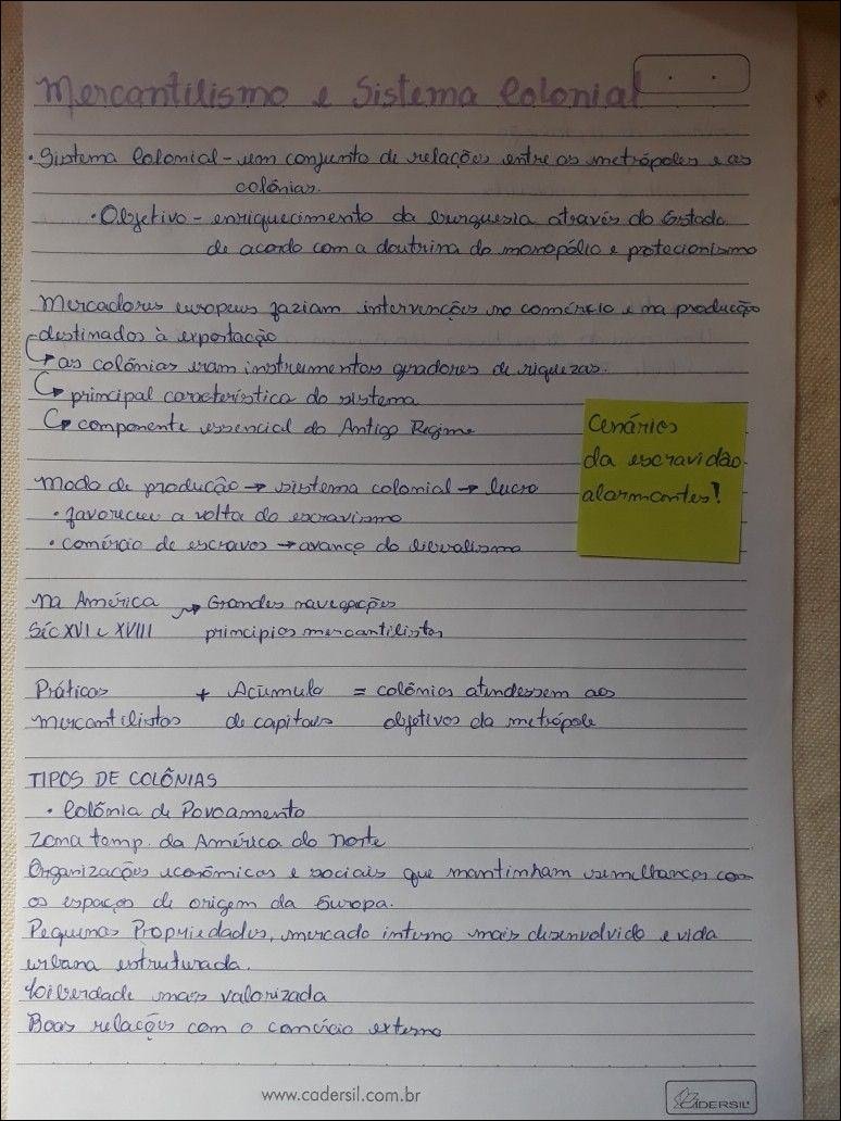 Mapa mental com Mercantilismo no centro, ramificando-se para Sistema Colonial e Sistema Colonia