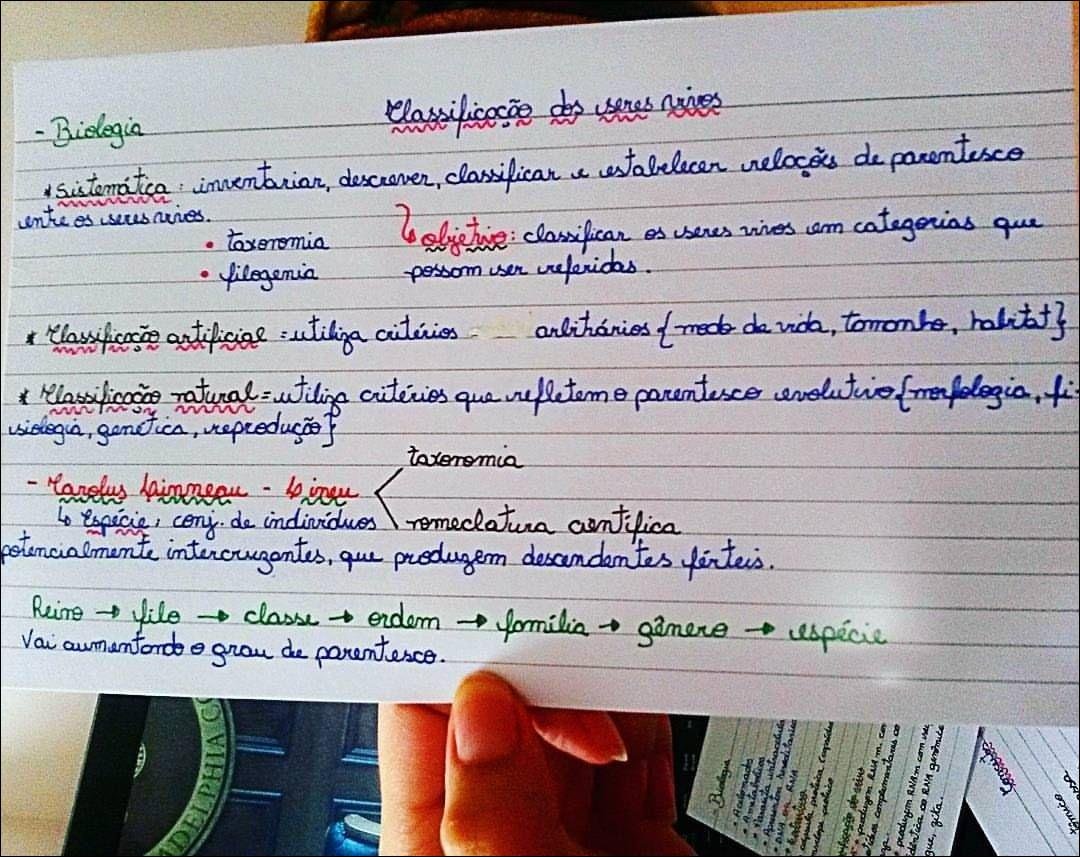Mapa mental com Classificocae dos seres vivos no centro, ramificando-se para Biologia e Sistemática inventariar descroverclassificar