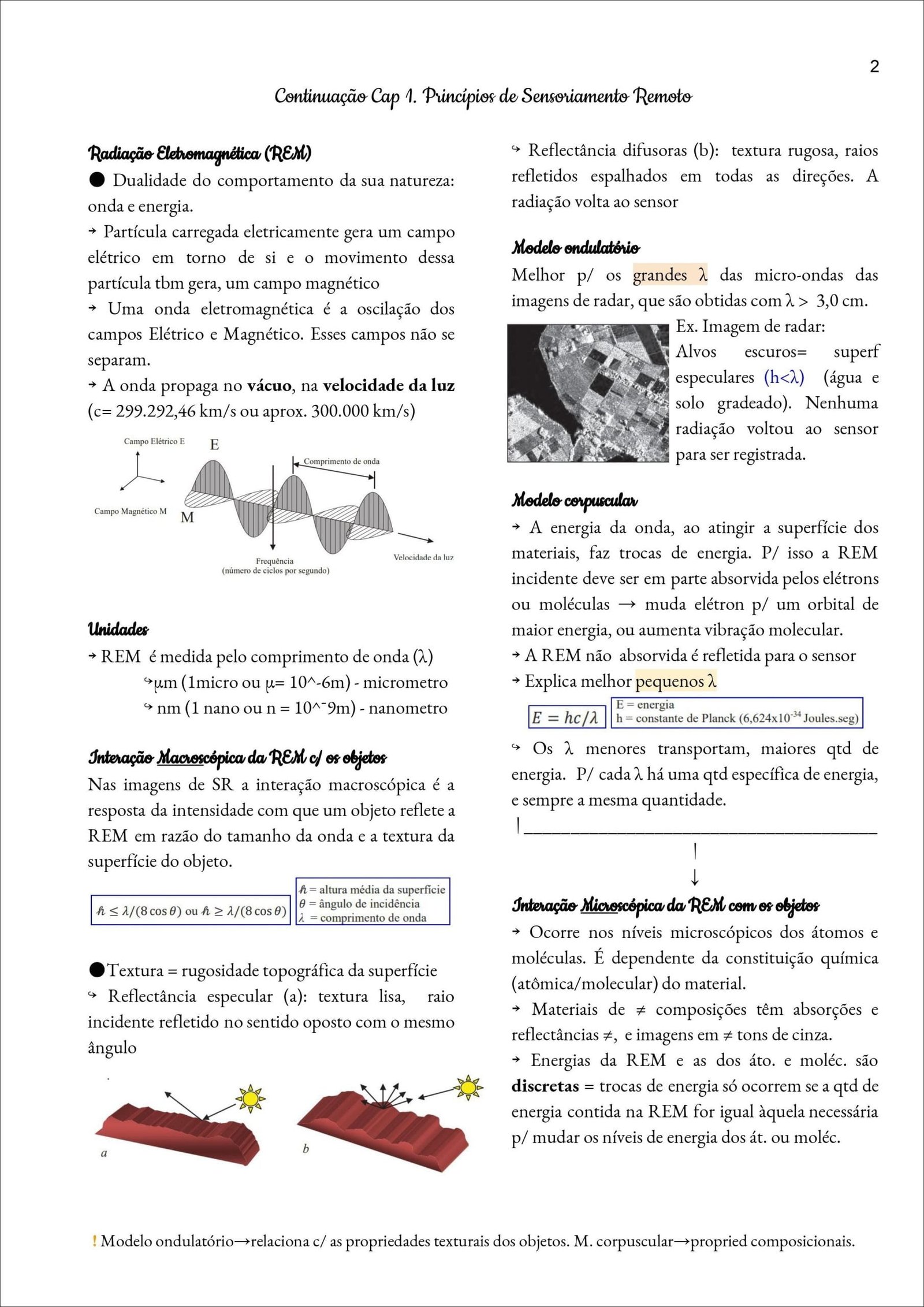 Mapa mental com Reflectância difusoras no centro, ramificando-se para Sensoriamento Remoto e Reflectância difusoras