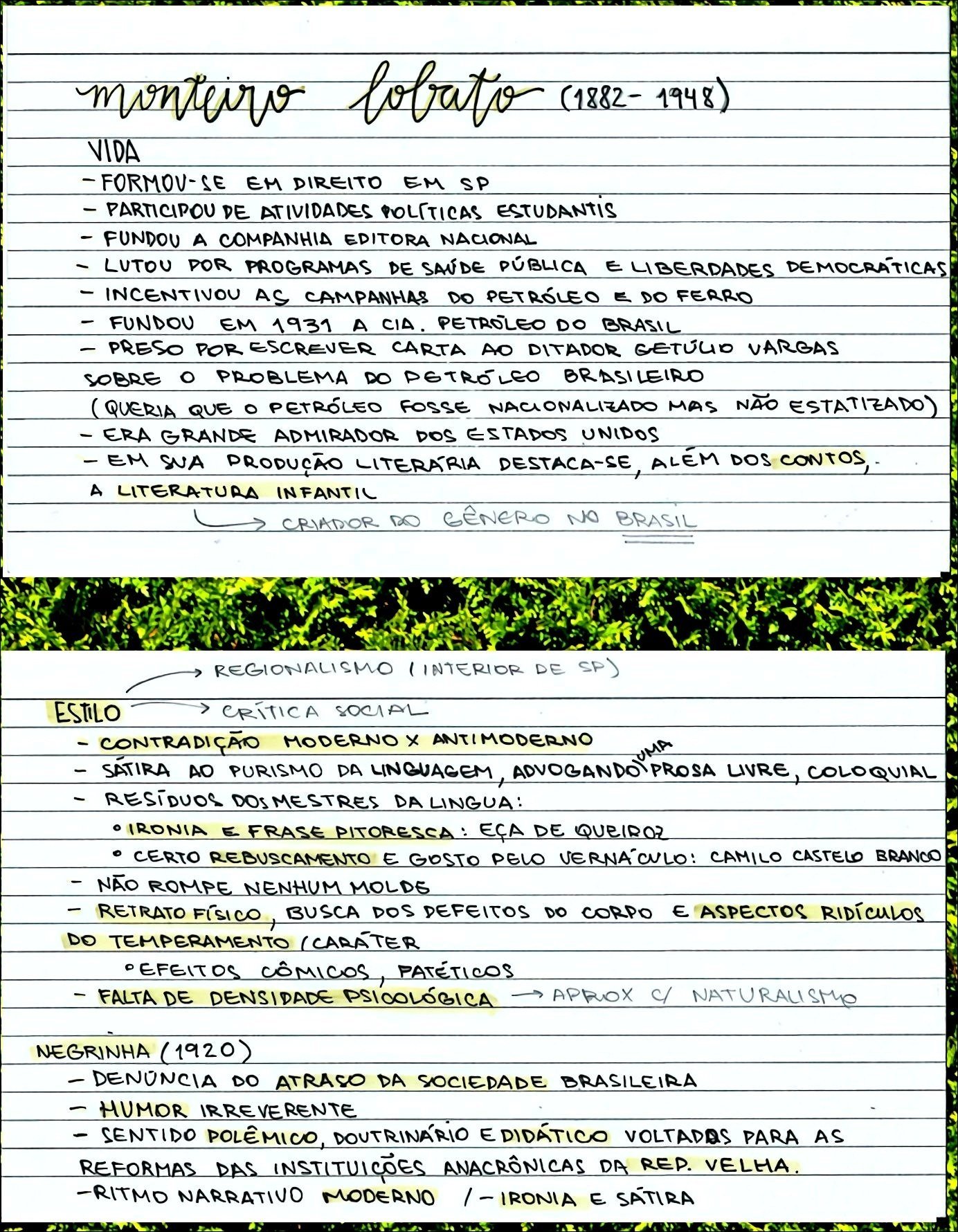 Mapa mental com Monteiro Lobato no centro, ramificando-se para Vida e Formou-se em Direito em SP