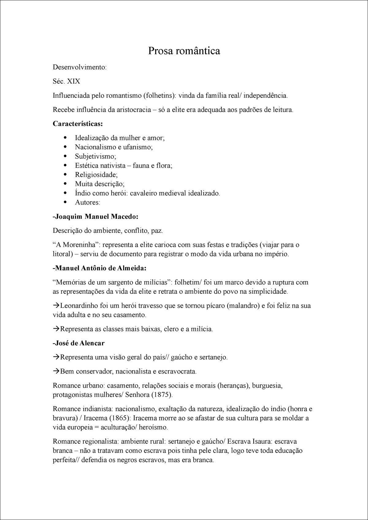 Prosa Romântica no Século XIX