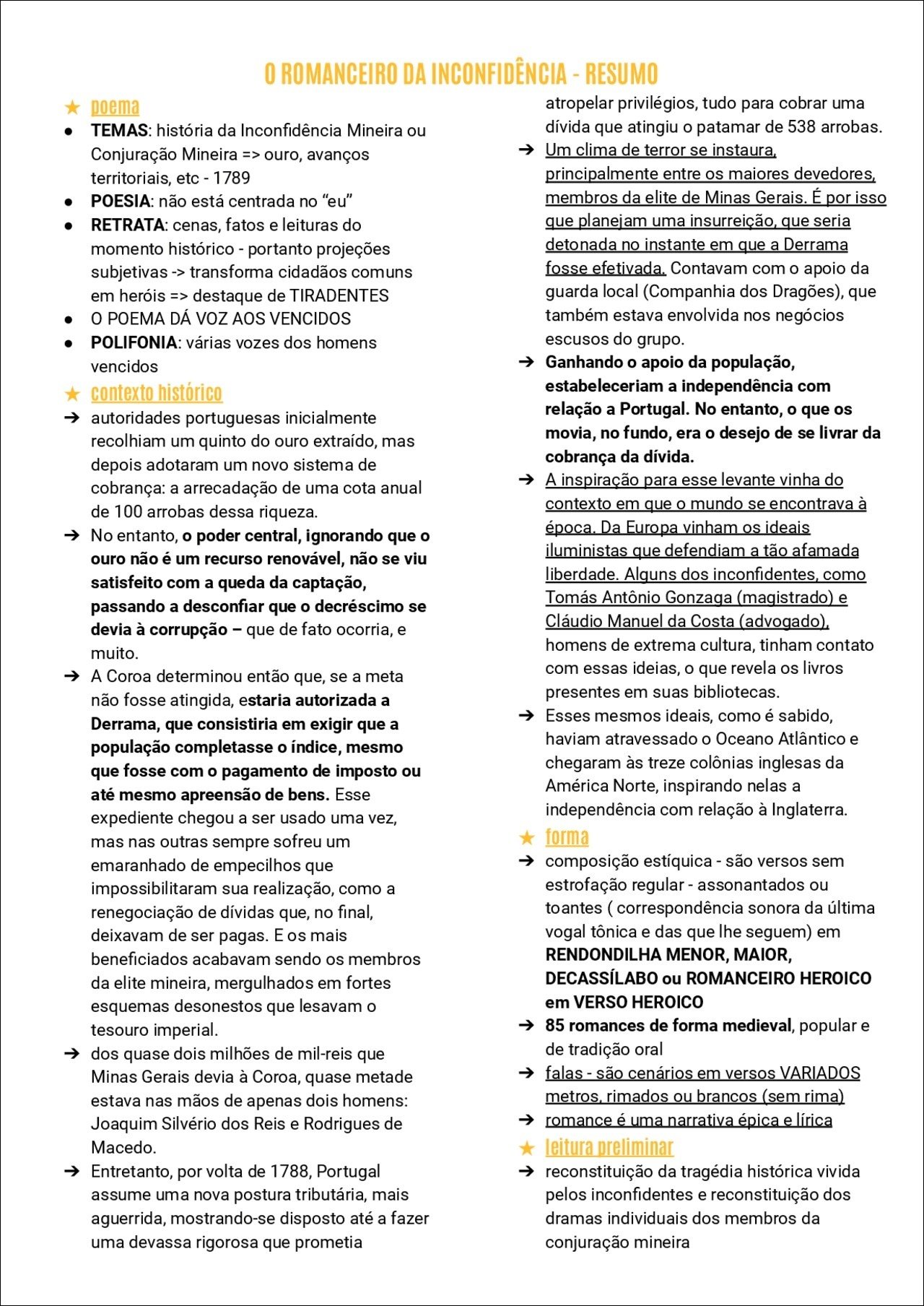 Mapa mental com O ROMANCEIRO DA INCONFIDÊNCIA no centro, ramificando-se para RESUMO e atropelar privilégios