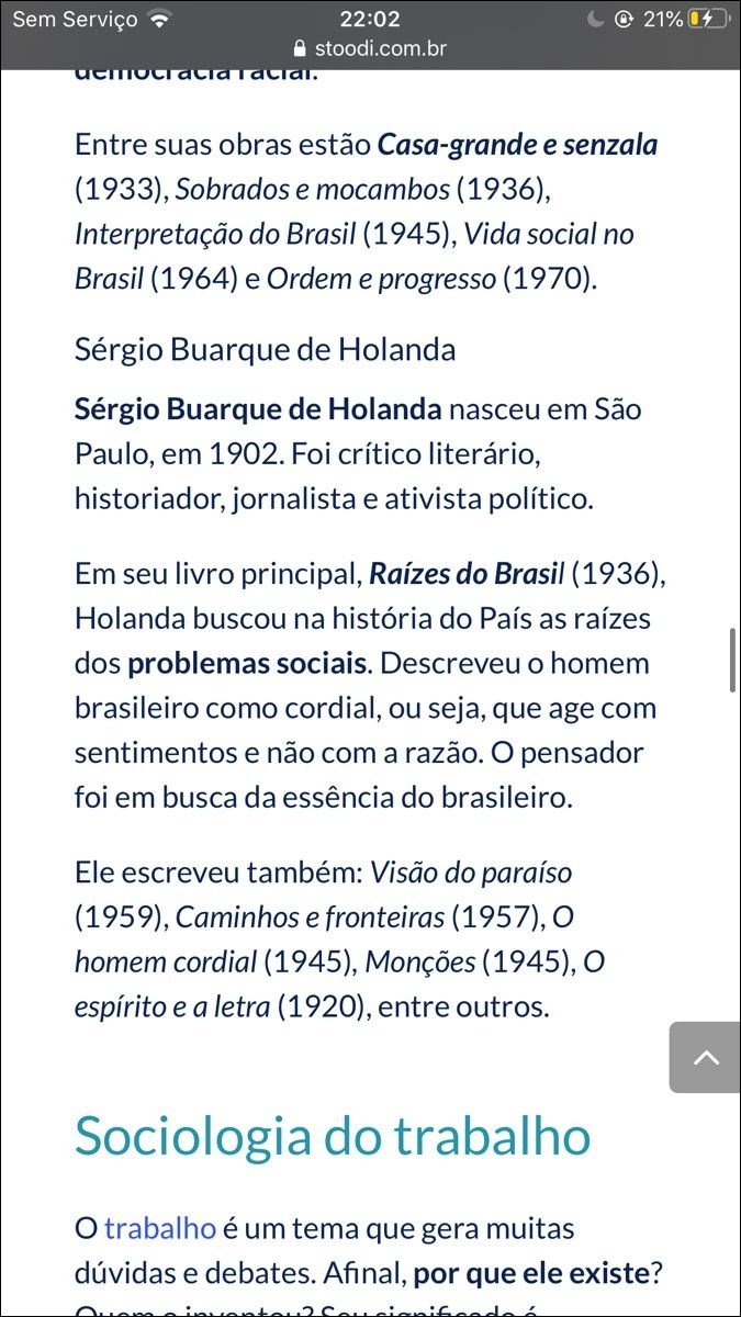 Mapa mental com Raízes do Brasil no centro, ramificando-se para Casagrande e senzala e Sobrados e mocambos
