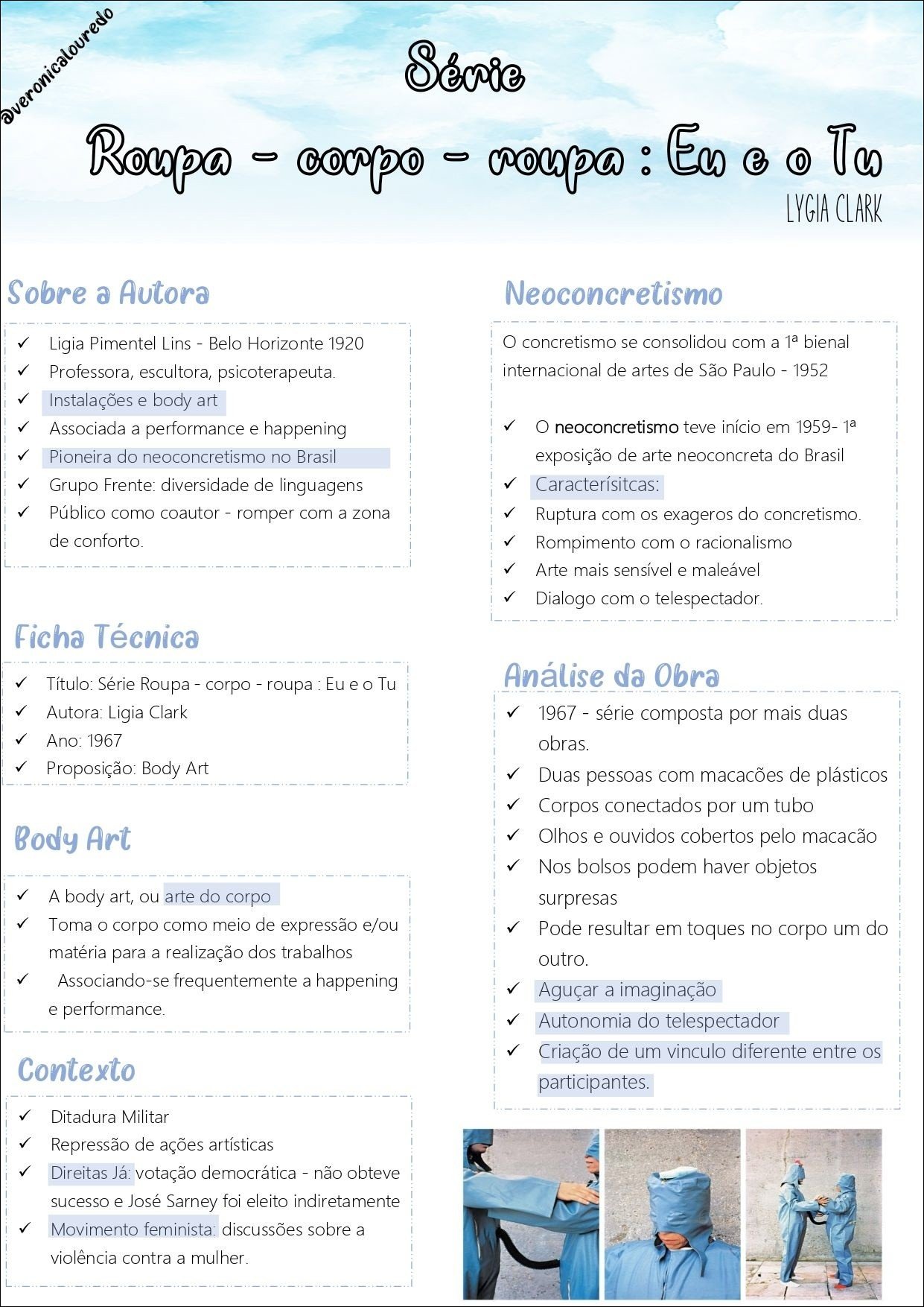 Mapa mental com Ligia Clark no centro, ramificando-se para Série e Roupa