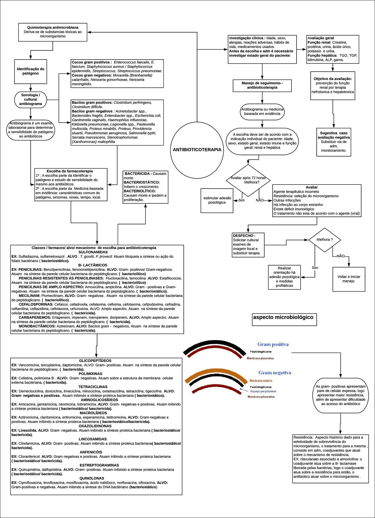 Mapa mental com Quimioterapia antimicrobiana no centro, ramificando-se para Derivase de substancias toxicas ao e microorganismo