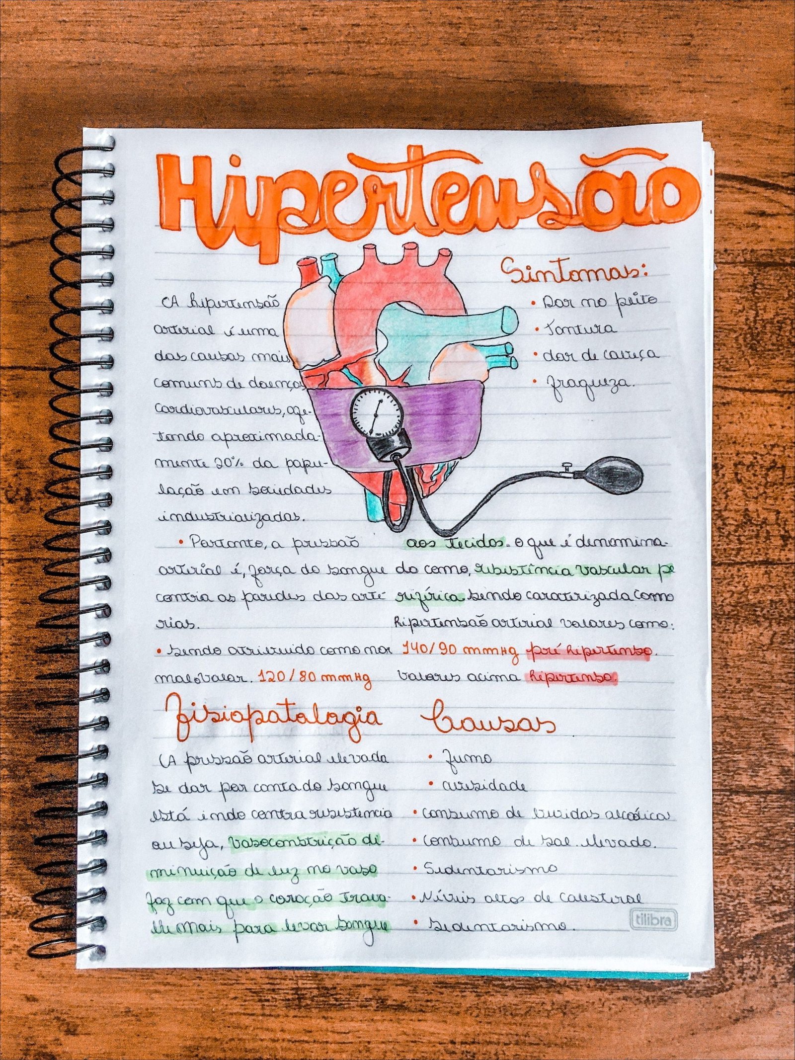 Mapa mental com Hipertensão no centro, ramificando-se para Sintomas e Causas