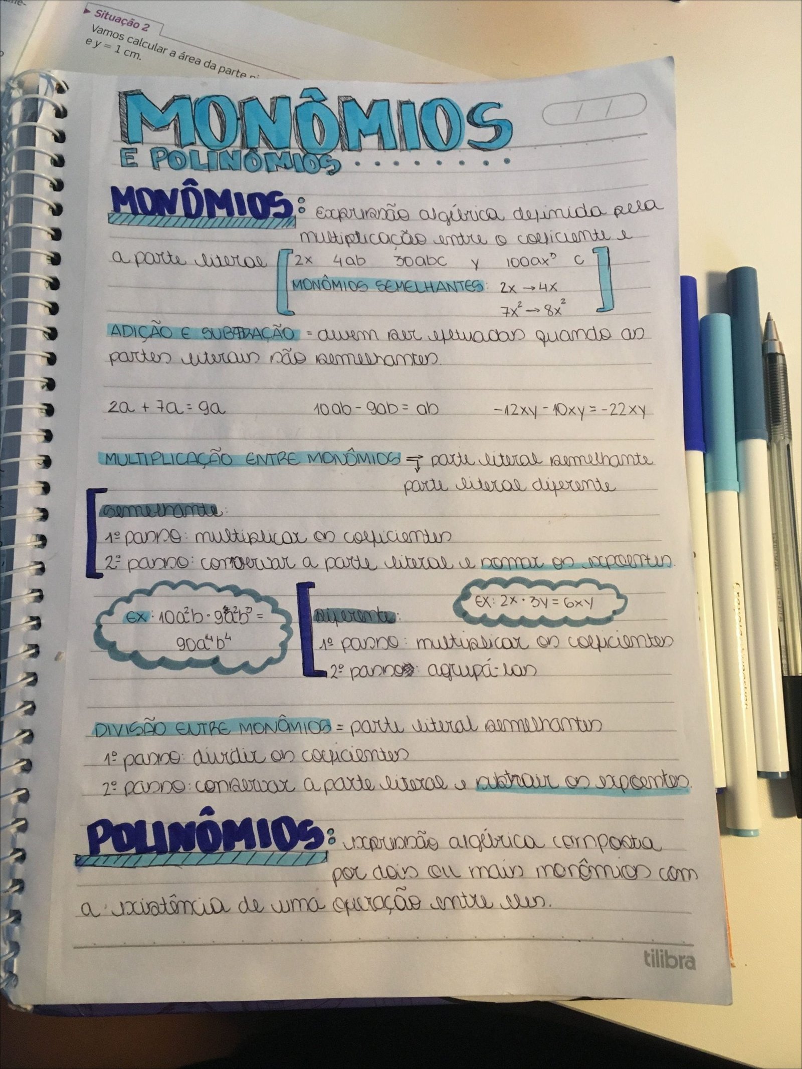 Mapa mental com Situação 2 no centro, ramificando-se para Vamos calcular a área da parte e ey 1 cm