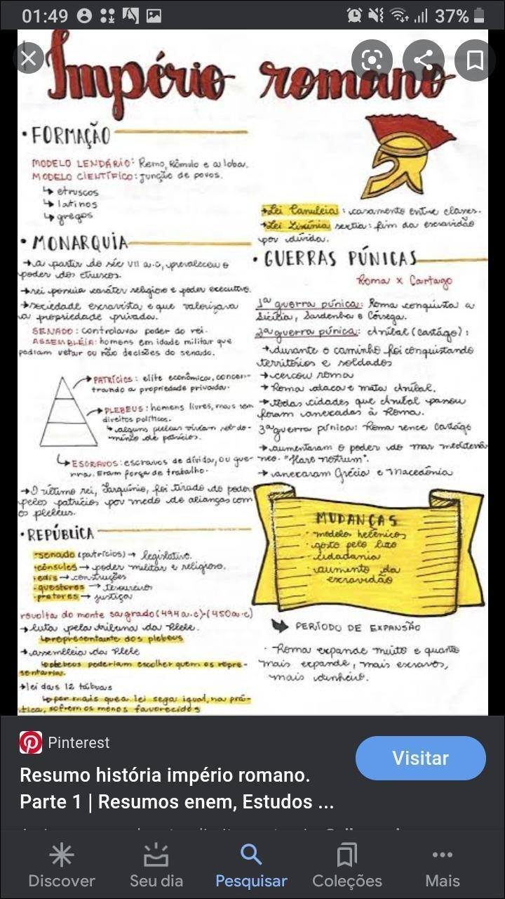 Mapa mental com hupério romano no centro, ramificando-se para FORMAÇÃO e MODELO LENDÁRIO Remo Rômalo