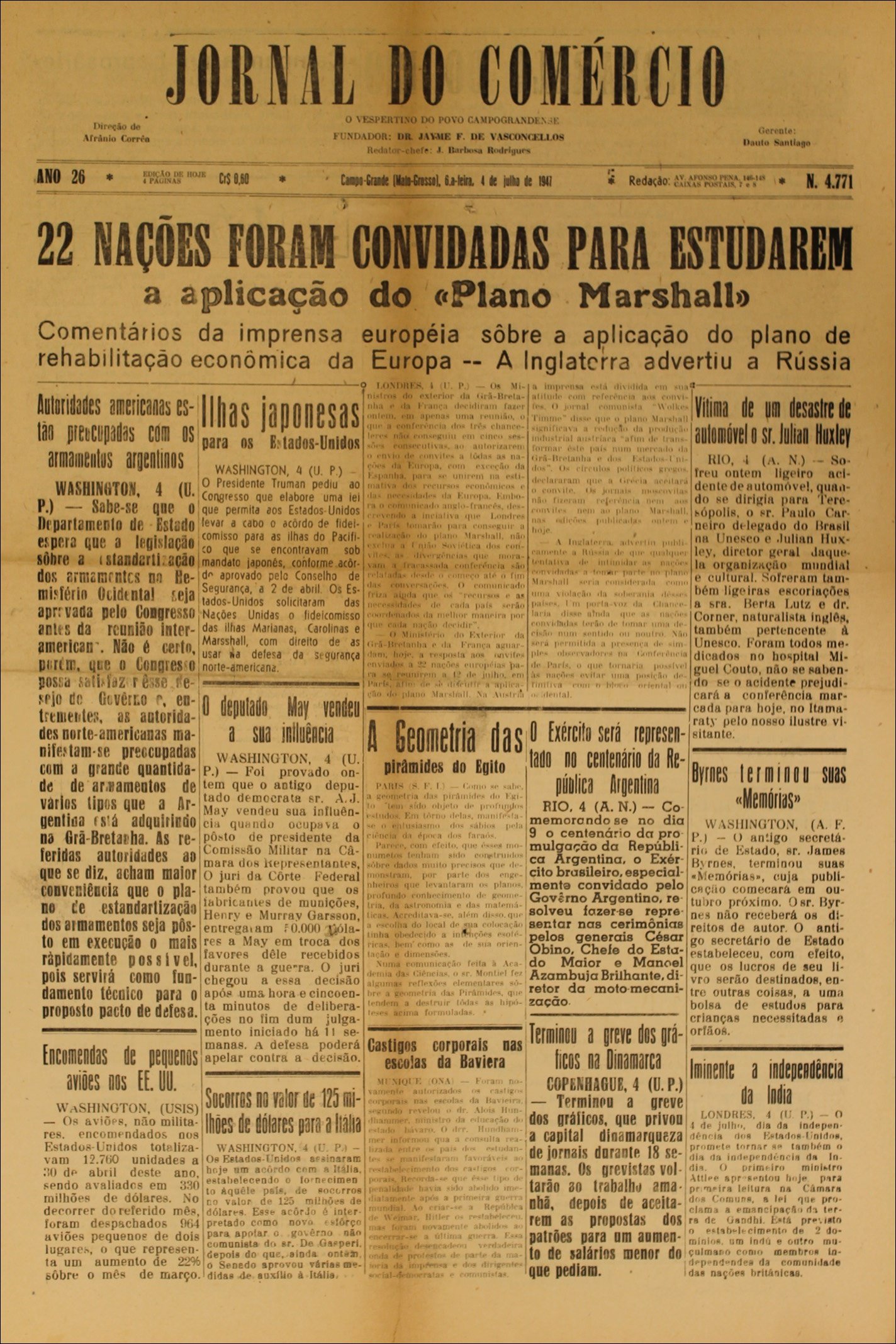 Mapa mental com JORNAL DO COMÉRCIO no centro, ramificando-se para O VESPERTINO DO POVO CAMPOGRANDENSE e Direção de