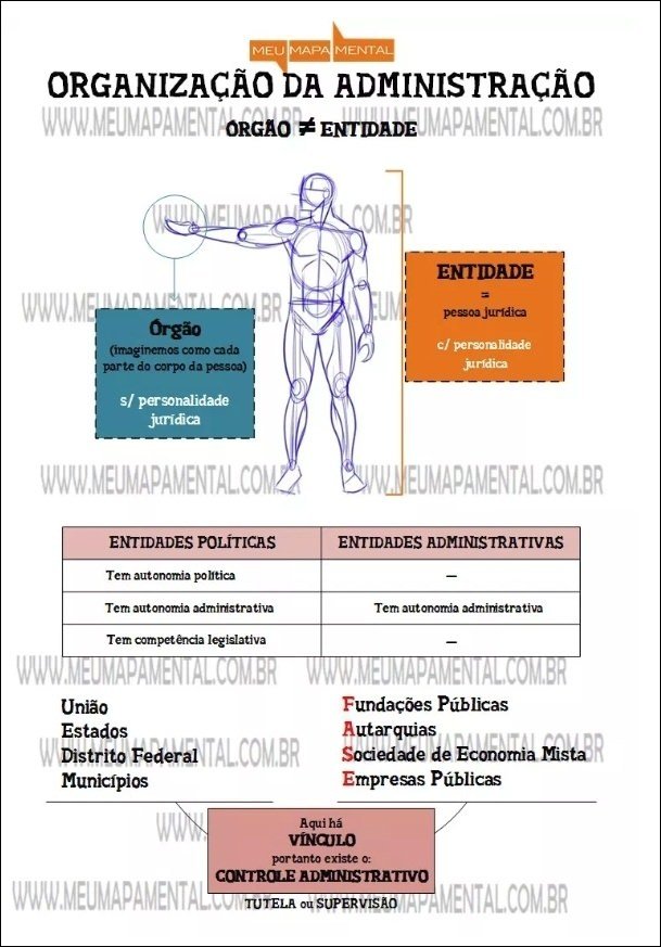 Mapa mental com entidade no centro, ramificando-se para pessoa jurídica e órgão