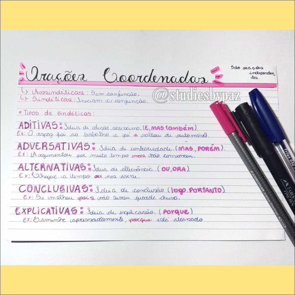 Mapa mental com São orações no centro, ramificando-se para Orações Coordenadas e Orações Independentes