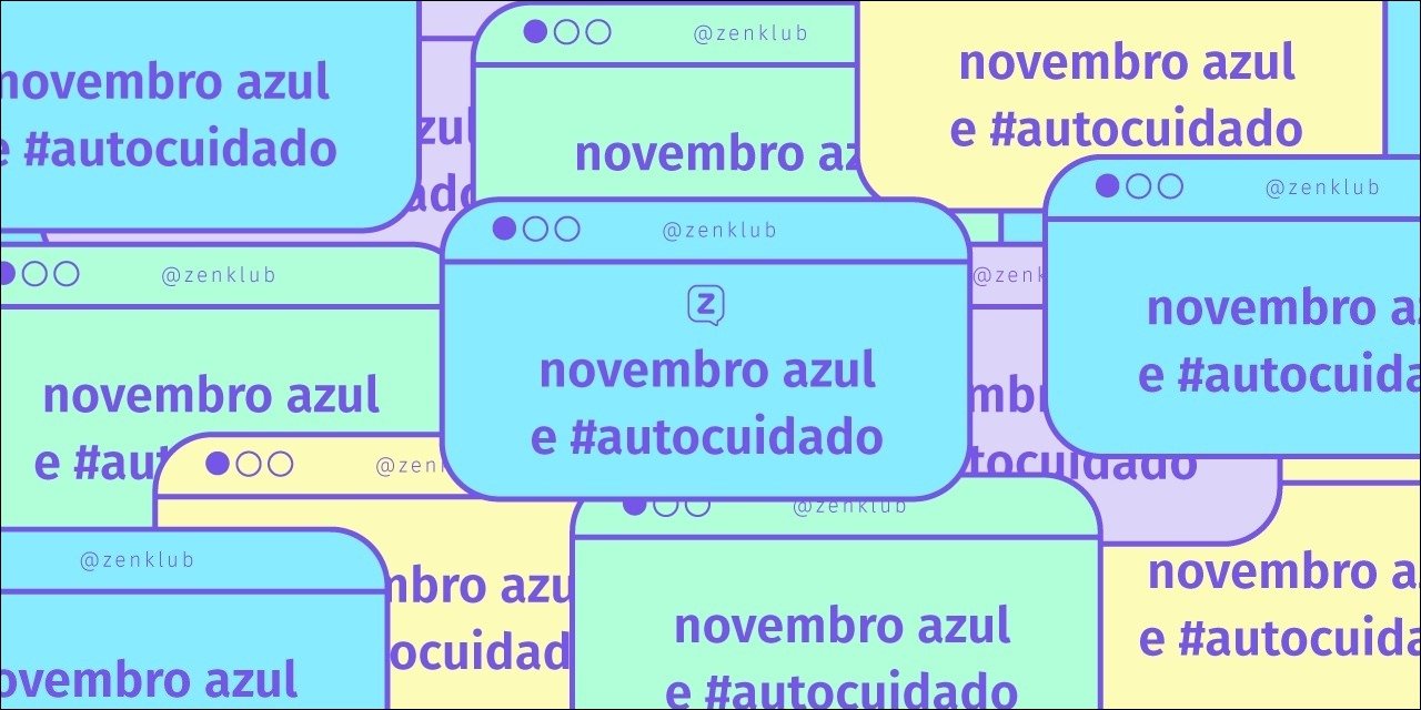 Mapa mental com novembro azul no centro, ramificando-se para autocuidado