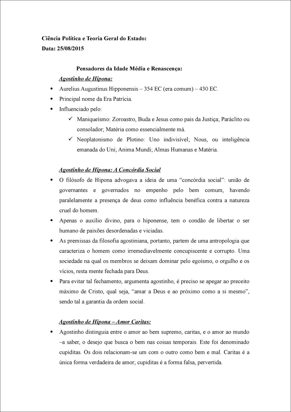 Mapa mental com Ciência Política e Teoria Geral do Estado no centro, ramificando-se para Data 25082015 e Pensadores da Idade Média e Renascença