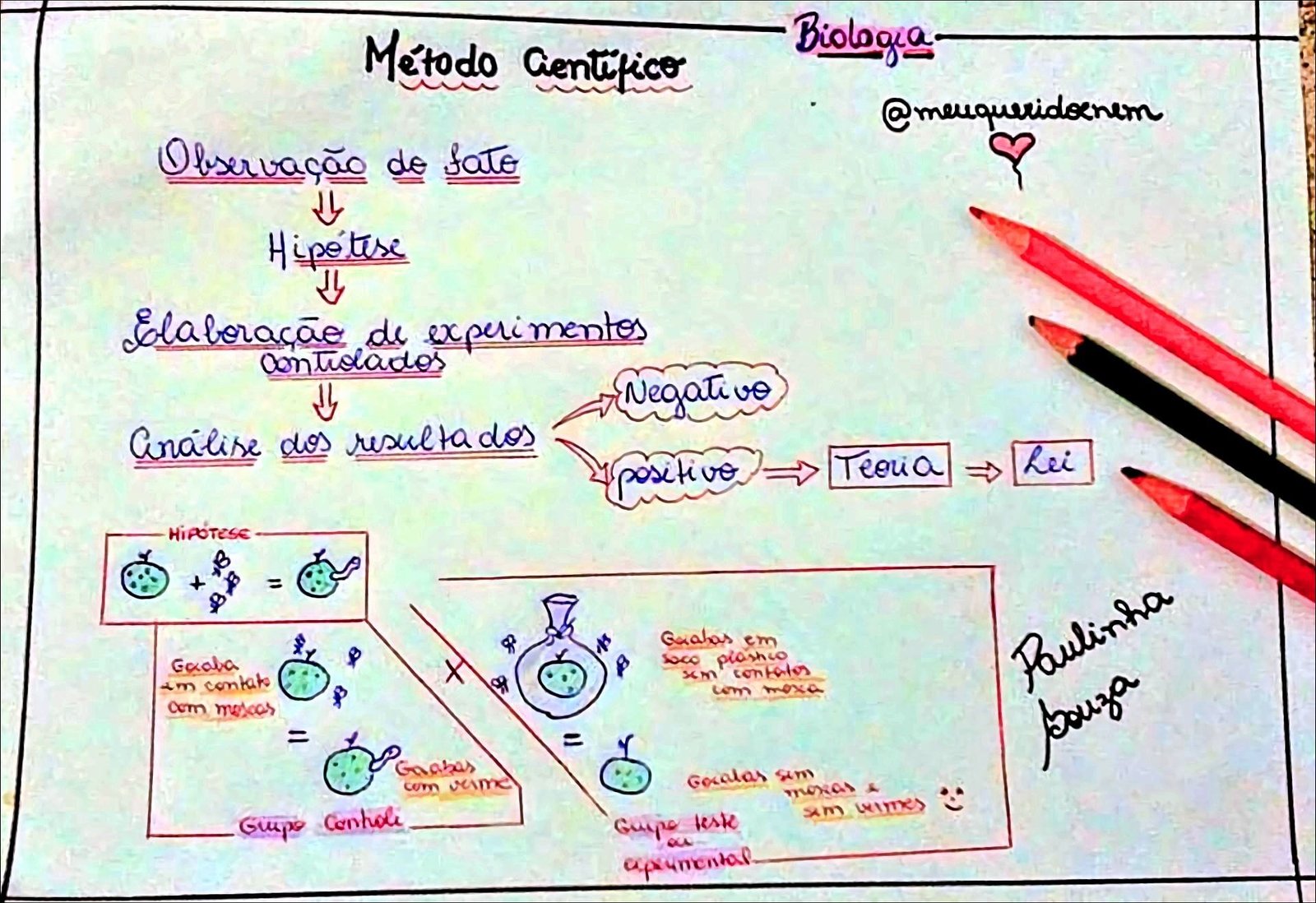 Mapa mental com Método Gentifico no centro, ramificando-se para Observação do fato e Hipotese