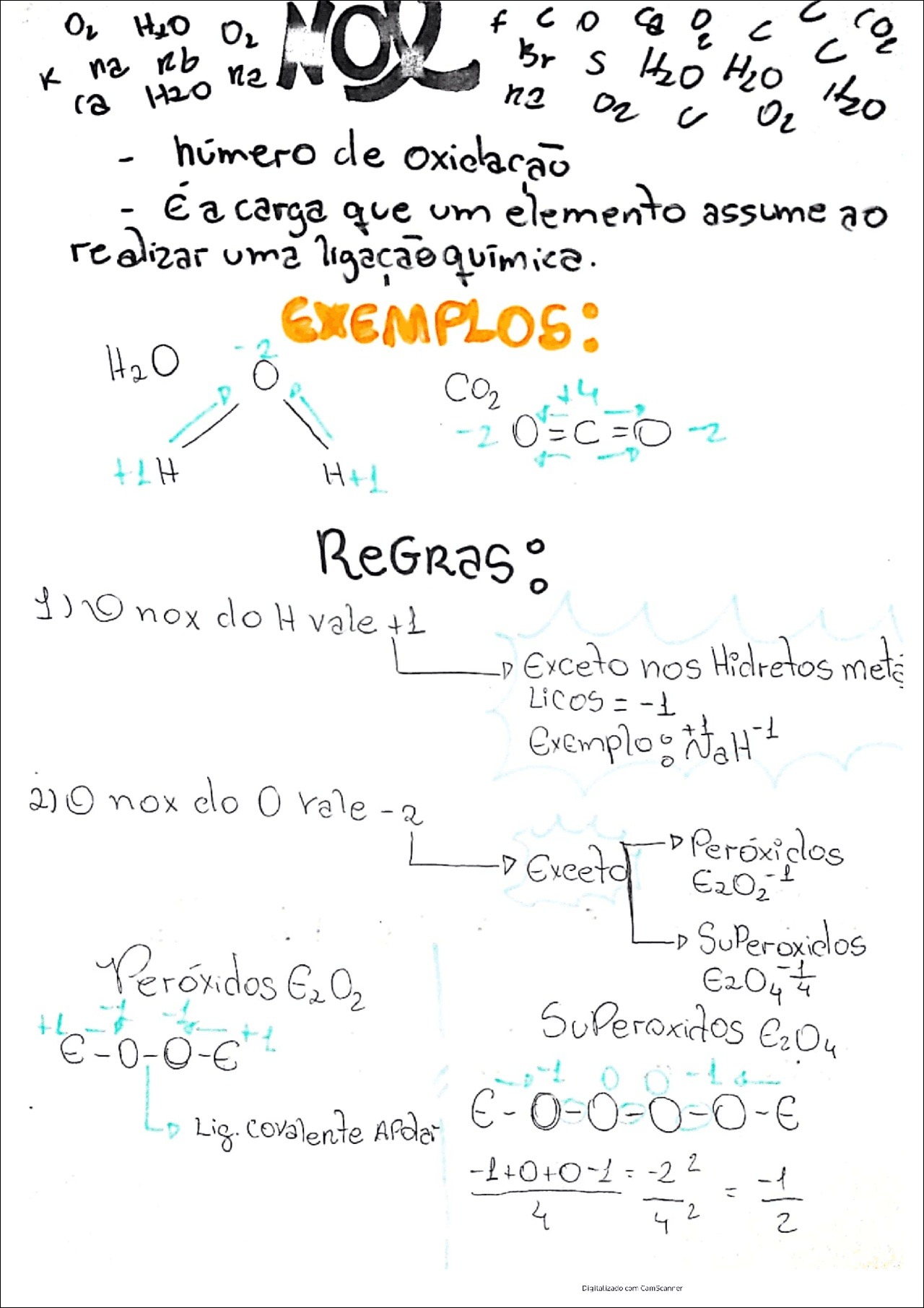 Mapa mental com O2 no centro, ramificando-se para H2O e NOL
