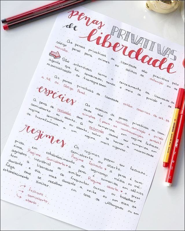 Mapa mental com penas privativas no centro, ramificando-se para liberdade e previstas pelo