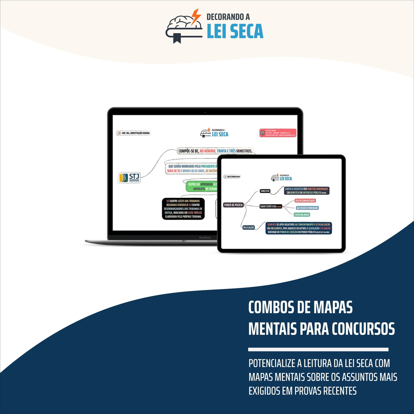 Mapa mental com DECORANDO A no centro, ramificando-se para LEI SECA e ART104