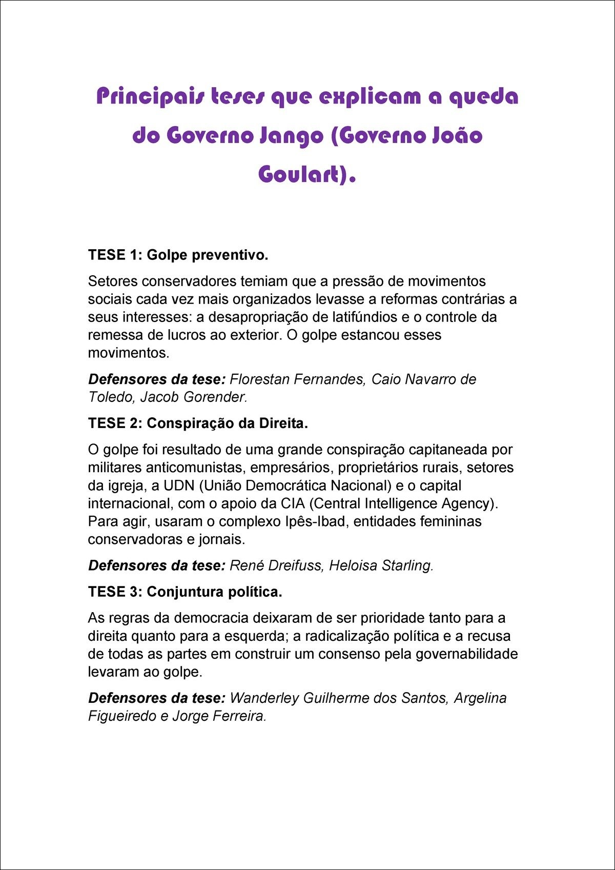 Mapa mental com queda no centro, ramificando-se para Governo Jango e Governo João